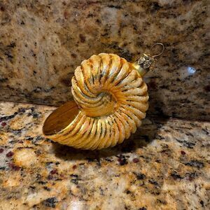 Christopher Radko Gold Nautilus Shell Blown Glass Christmas Ornament
